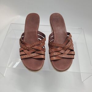 UGG BROWN ADDYSON LEATHER WEDGE PLATFORM SANDALS OPEN TOE WOMENS SIZE 10